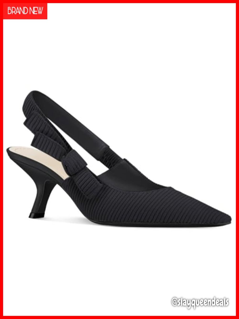 Womens Slingback Kitten Heels Closed Pointed Toe Bowknot Knitted Slip On Work